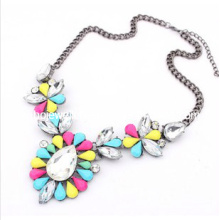 Big Color Glass Stone & Chain with Gold Plated Fashion Necklace (XJW12044)